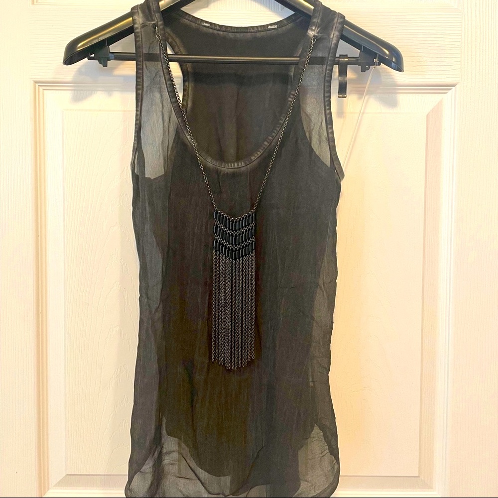 Black tank top with attached necklace